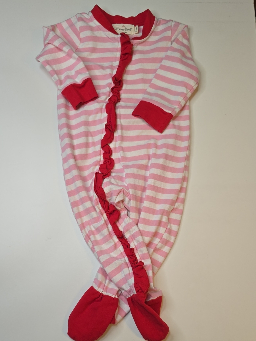 Marie Nicole Milk And Cookies Striped Footed Pajamas